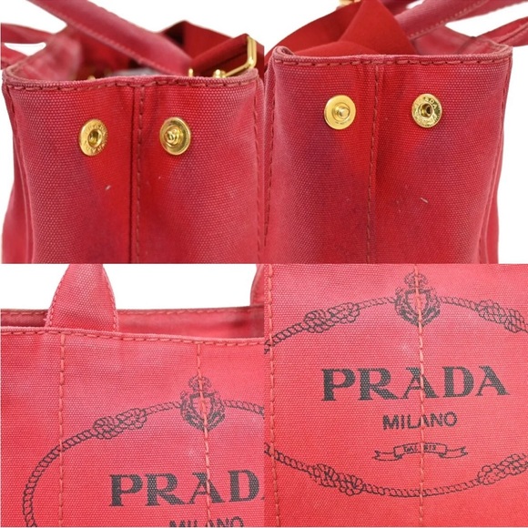 PRADA Logo Mini CANAPA 2Way Shoulder Bag Canvas leather Red Gold with COA - Picture 10 of 15